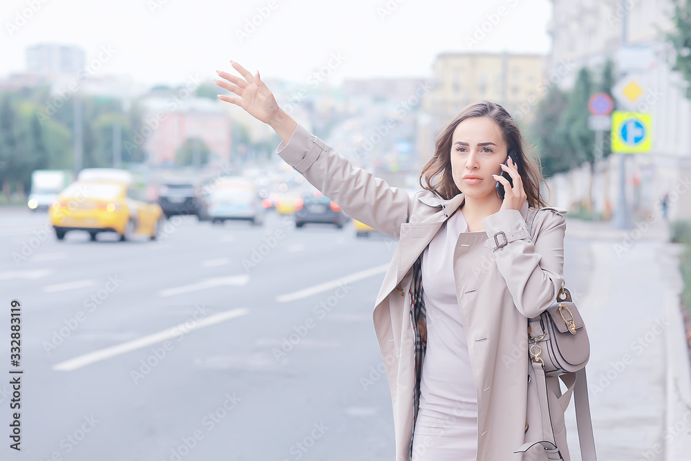 business lady stands road, cars, traffic, urban style, travel in the city, woman and cars business lady stands road, cars, traffic, urban style, travel in the city, woman and cars