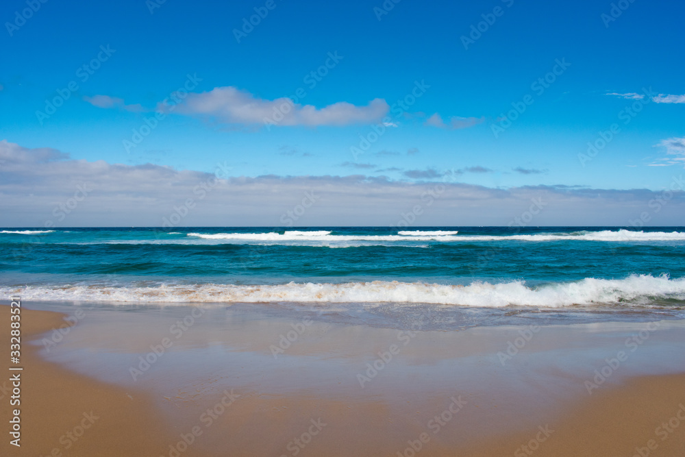 Fuerteventura, Canary Islands, Spain. Beautiful landscape of mountains, beach and coast of Atlantic Ocean 