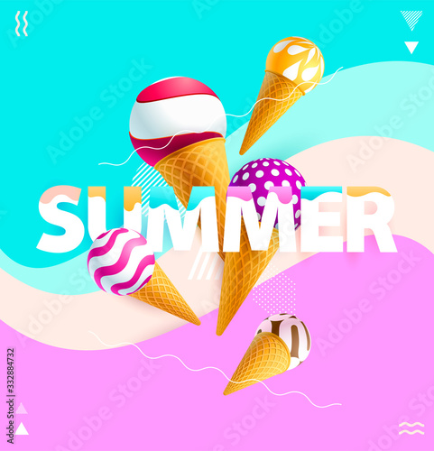 Word "summer" with colorful ice cream