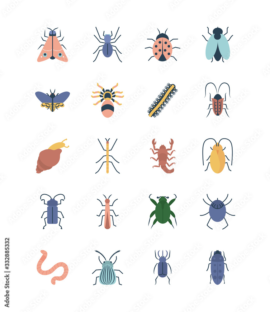 Fototapeta premium snail and insect concept icon set, flat style