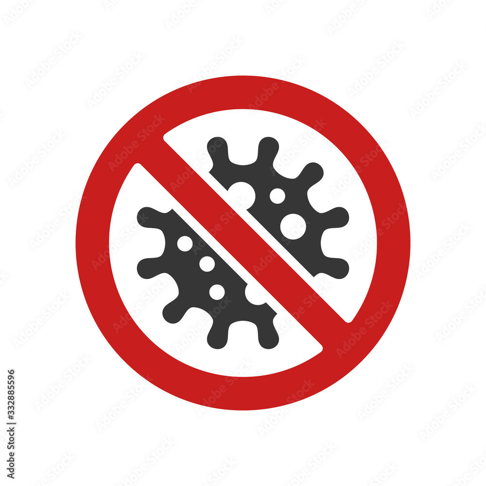 Coronavirus Icon with Prohibit Sign on White Background. Vector Coronavirus Icon with Prohibit Sign on White Background. Vector
