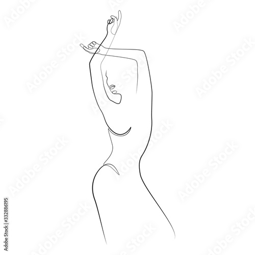 Woman’s body one line drawing on white isolated background. Vector illustration