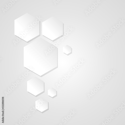 Abstract modern geometry grey background. White hexagons with shadow on grey background. Flat. Vector illustration