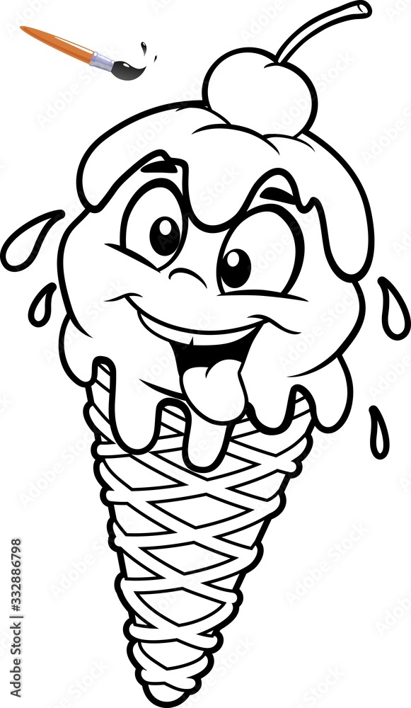 Obraz premium Funny ice cream. Vector illustration. Coloring book for kids.