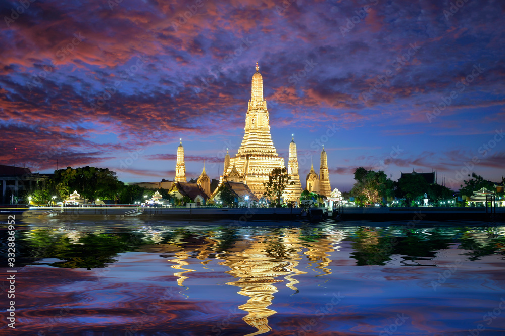 Wat Arun Temple on during sunset. Sunset behind Wat Arun, Bangkok Thailand.