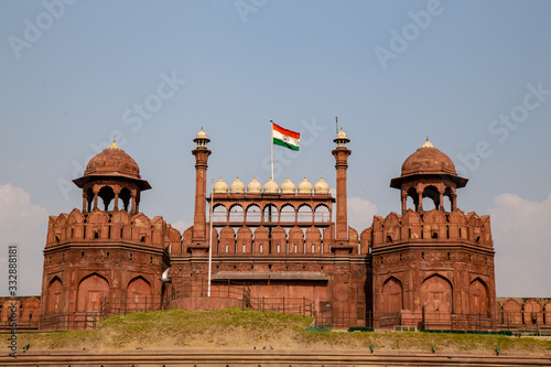 Main entrance of Red Fort building.The Red Fort is a historic fort in the city of Delhi in India. Locate on New Delhi city center with large of red wall made from stone