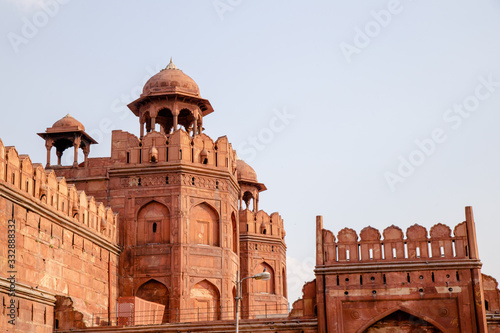 Main entrance of Red Fort building.The Red Fort is a historic fort in the city of Delhi in India. Locate on New Delhi city center with large of red wall made from stone