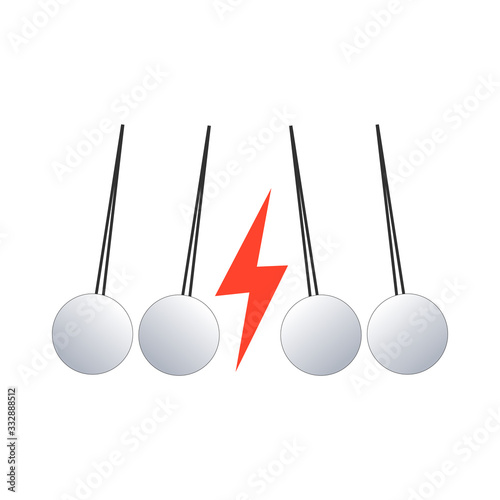 Pendulum Icon, Newton's Cradle with lightning. quarrel staff concept. Stock vector illustration isolated on white background.