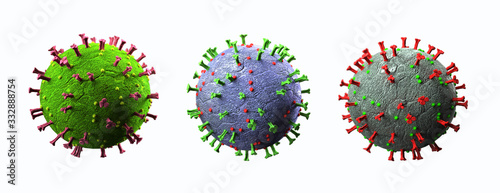 3 3d model of the corona virus on the white. 3d illustration.