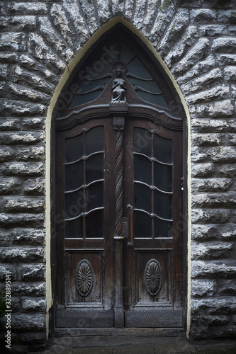 Tallinn, Estonia December 7, 2019 Unique door in the old town of the city