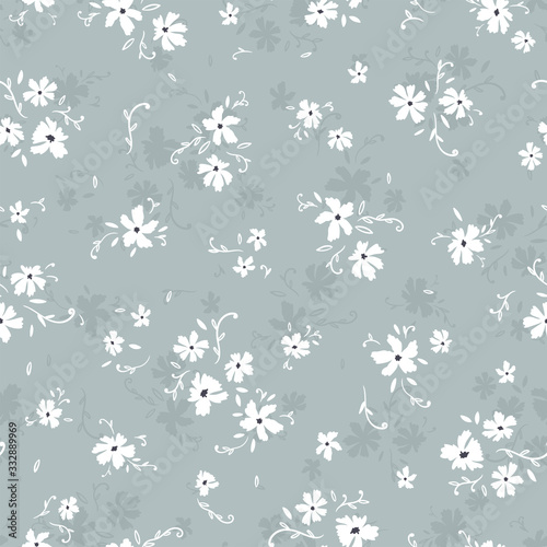 Cute hand drawn floral seamless pattern, lovely doodle flowers background, great for textiles, banners, wallpapers - vector design