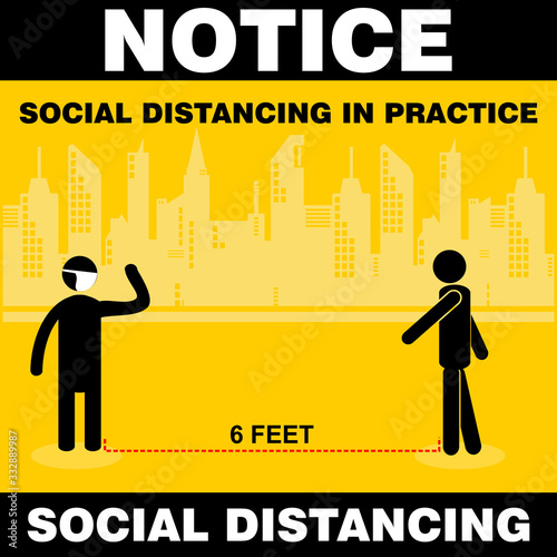 Notice, social distancing in practice, poster and banner