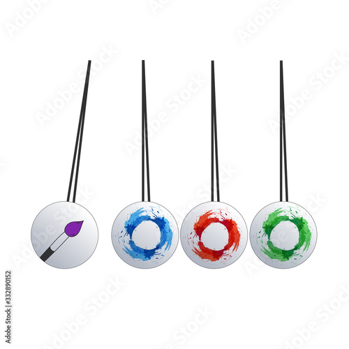Pendulum Icon, Newton's Cradle with brush and paint. Design concept. Stock vector illustration isolated on white background.