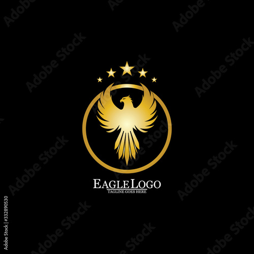 golden eagle with circle logo design