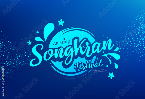 Amazing Songkran festival logo water splash on blue background, vector illustration