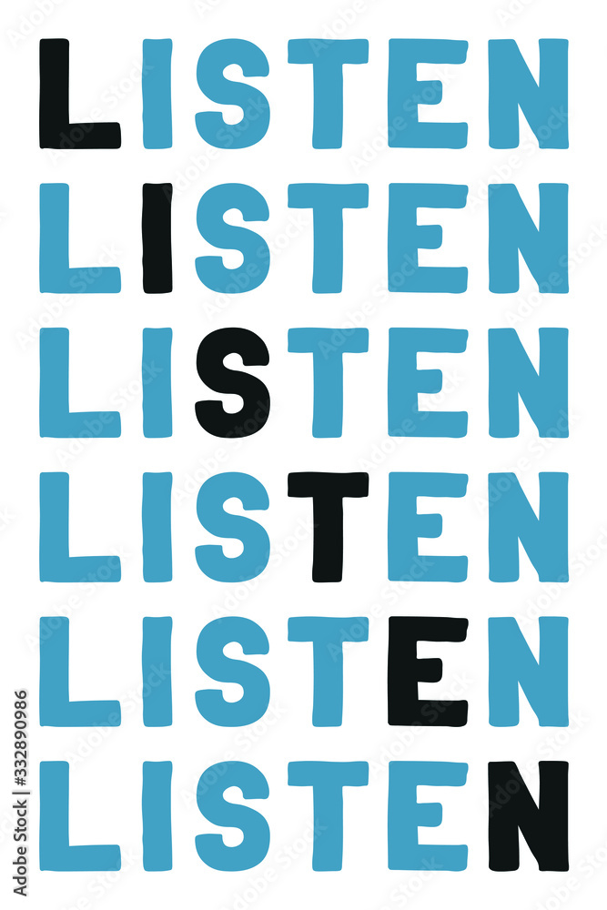 Listen Colorful isolated vector saying