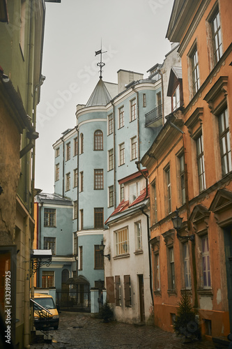 Tallinn, Estonia December 7, 2019 Winter season medieval streets and old town architecture of Estonian capital