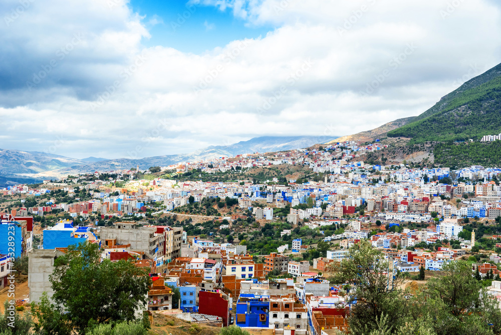 View of the blue city of Chefchaouen, Morocco.