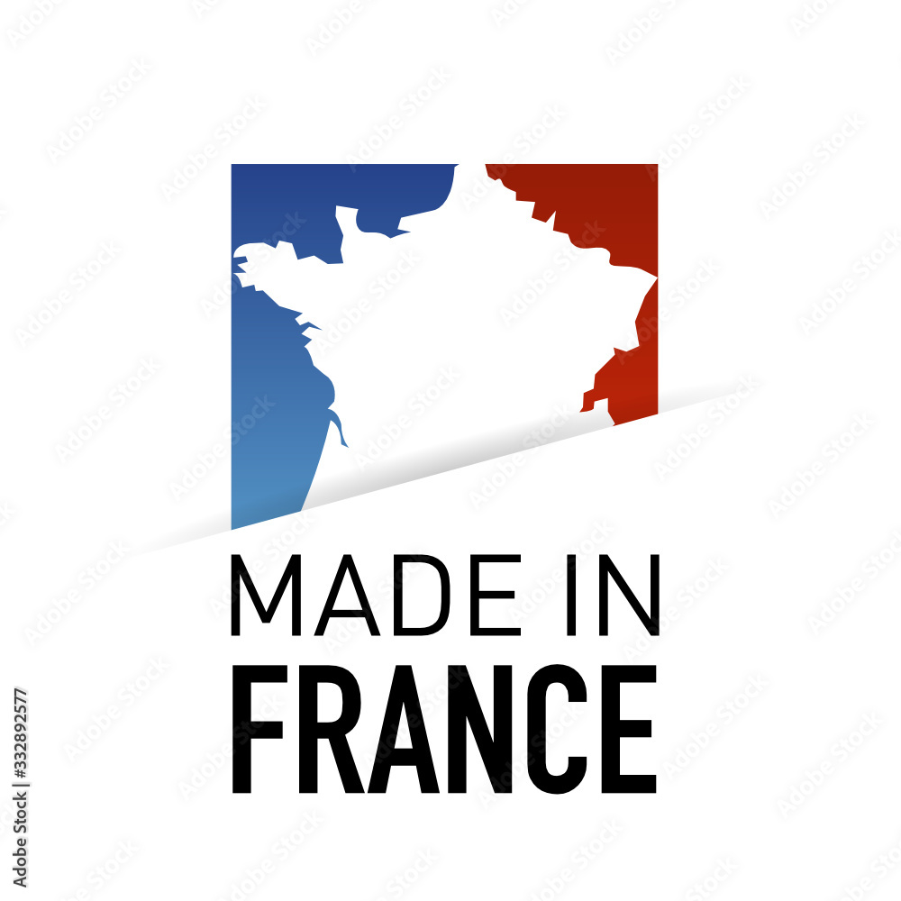 Obraz premium Logo de fabrication française avec carte de France.