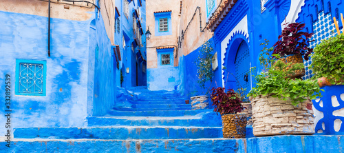 View of the buildings of the blue town of Chefchaouen, Morocco. © ggfoto