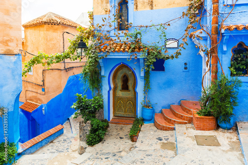View of the street of the blue town Chefchaouen, Morocco. © ggfoto