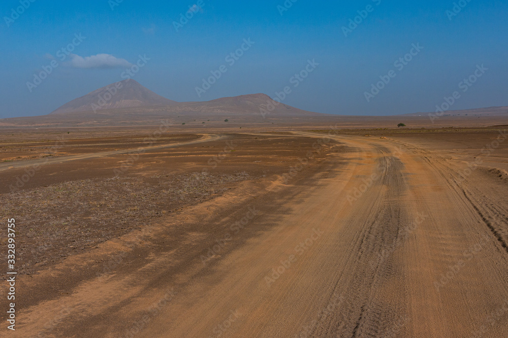 Sandy road through the desert of Cape verde islands