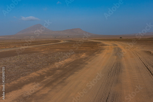 Sandy road through the desert of Cape verde islands