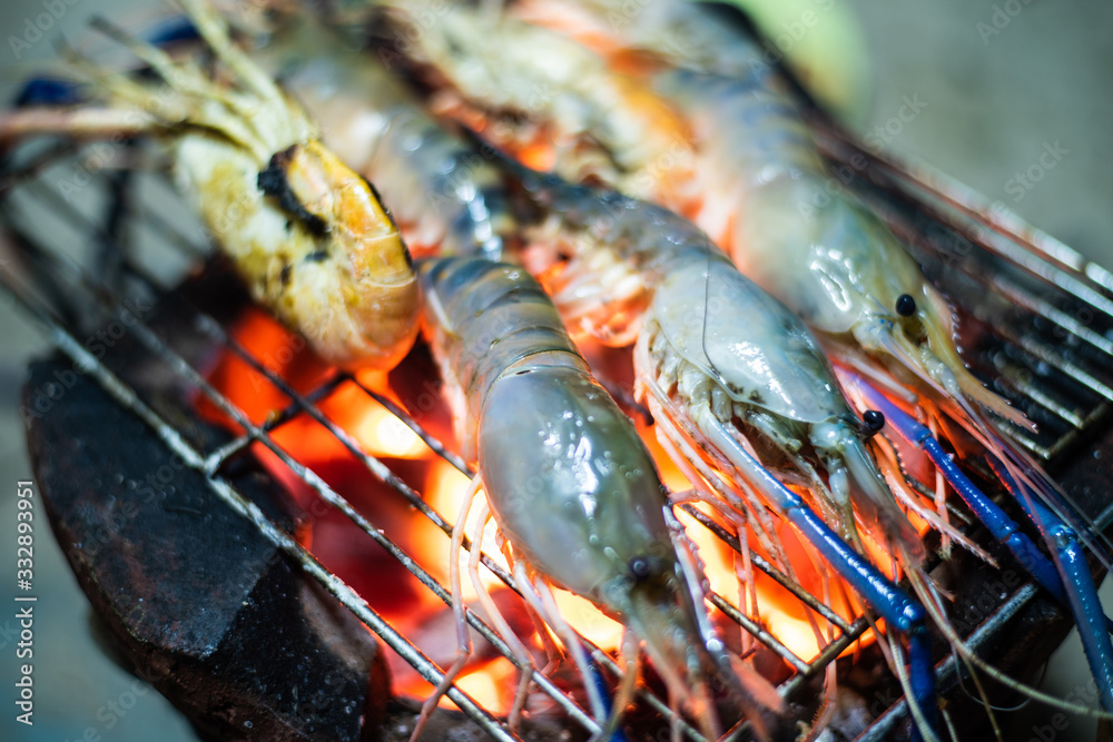 Grilled Shrimp on Charcoal stove. Grilled Shrimp on Charcoal stove.