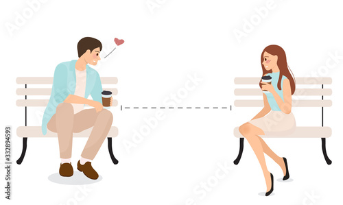 young couple use social distancing to communicate and confess eps10 vectors illustration