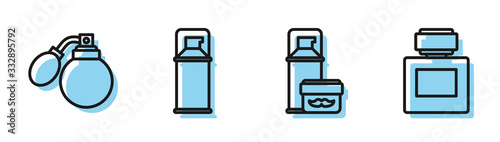 Set line Shaving gel foam, Aftershave bottle with atomizer, Shaving gel foam and Aftershave icon. Vector