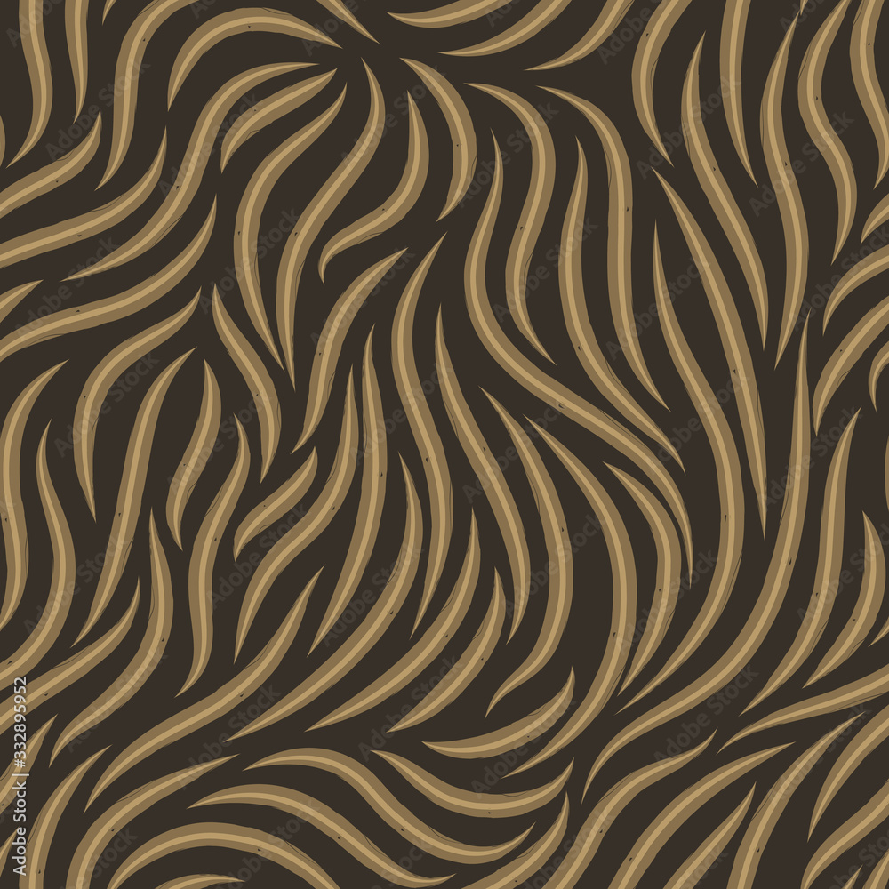 Vector seamless texture of swamp flowers from smooth lines on a dark background. Pattern for printing on fabric or wrapping paper. Simple ornament in linear style.