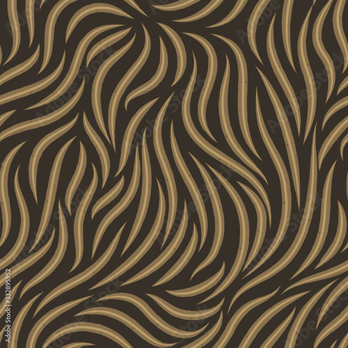 Vector seamless texture of swamp flowers from smooth lines on a dark background. Pattern for printing on fabric or wrapping paper. Simple ornament in linear style.