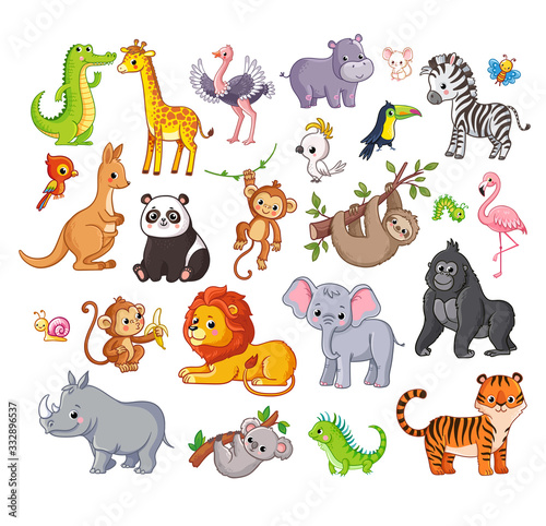 Fototapeta Naklejka Na Ścianę i Meble -  Big vector set with animals in cartoon style. Vector collection with mammals