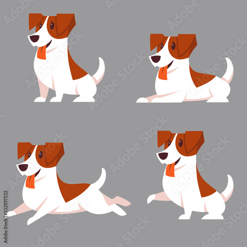 Vector set of Jack Russell Terrier dogs in different poses. Cute pets in cartoon style.