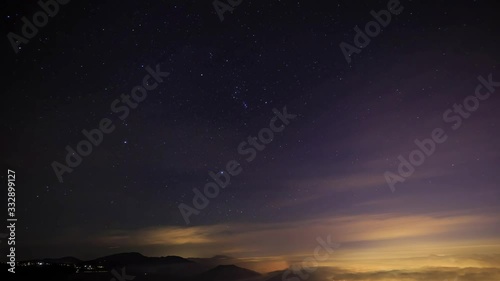 High angle view of the downtown nightscape with a starry scene