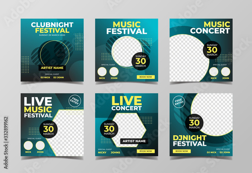 Music festival square banner for social media post template
