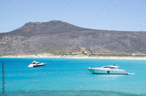 Two yachts in Simos Bay on the island Elafonisos in Greece © isabela66