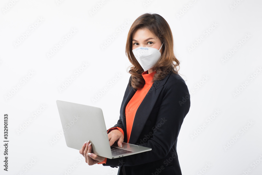 Business woman in suit and computer. Business woman in suit and computer.