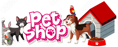 Font design for pet shop with many cute animals