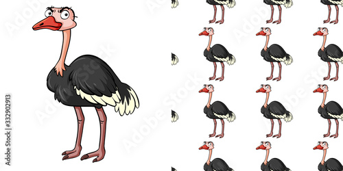 Seamless background design with angry ostrich