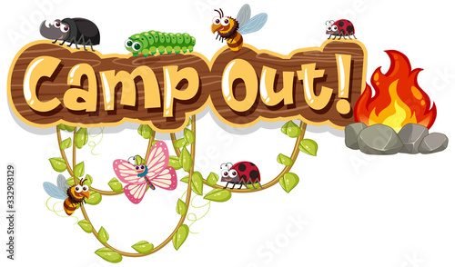 Font design for word camp out with many insects