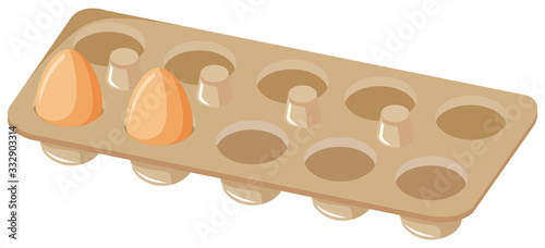 Tray with two eggs on white background