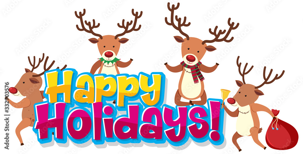 Font design template for happy holidays with reindeers