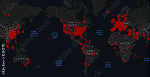  Map of the COVID-19 epidemic in America. Infection map. Vector image.