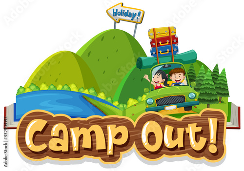 Font design for word camp out with kids on the road trip
