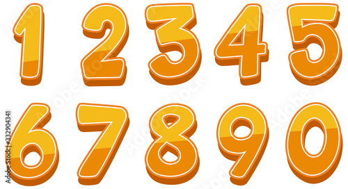 Font design for numbers one to zero on white background