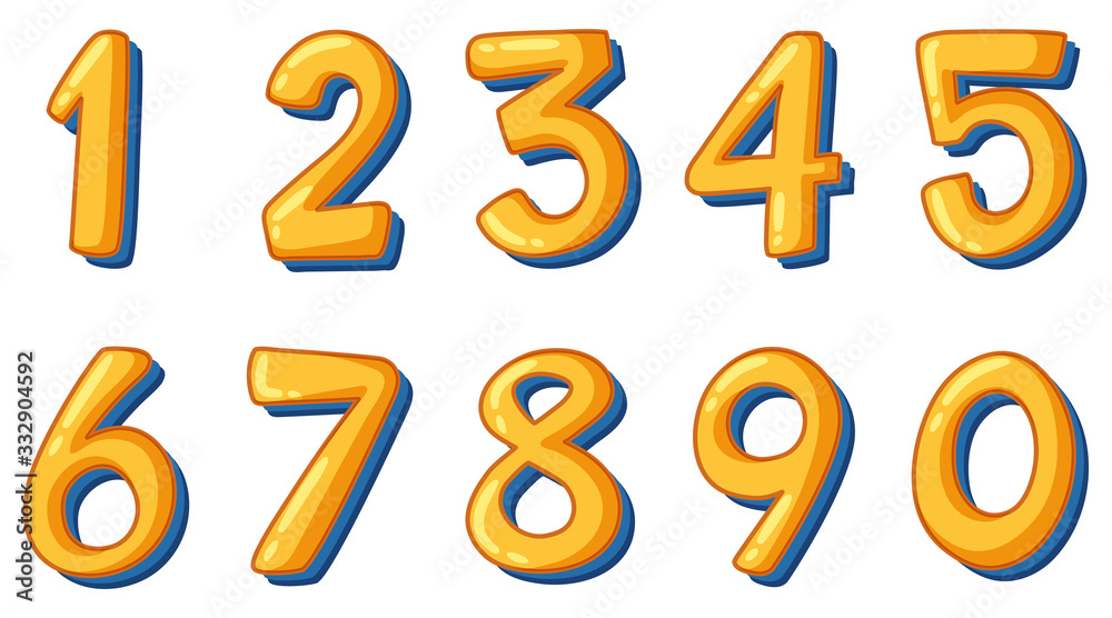 Font design for number one to zero on white background Font design for number one to zero on white background