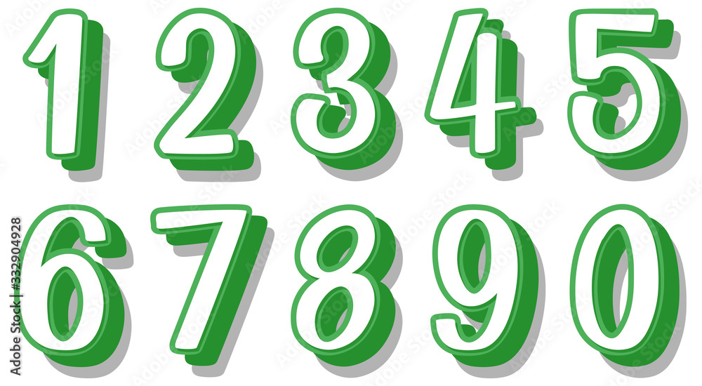 Font design for numbers one to zero on white background Font design for numbers one to zero on white background