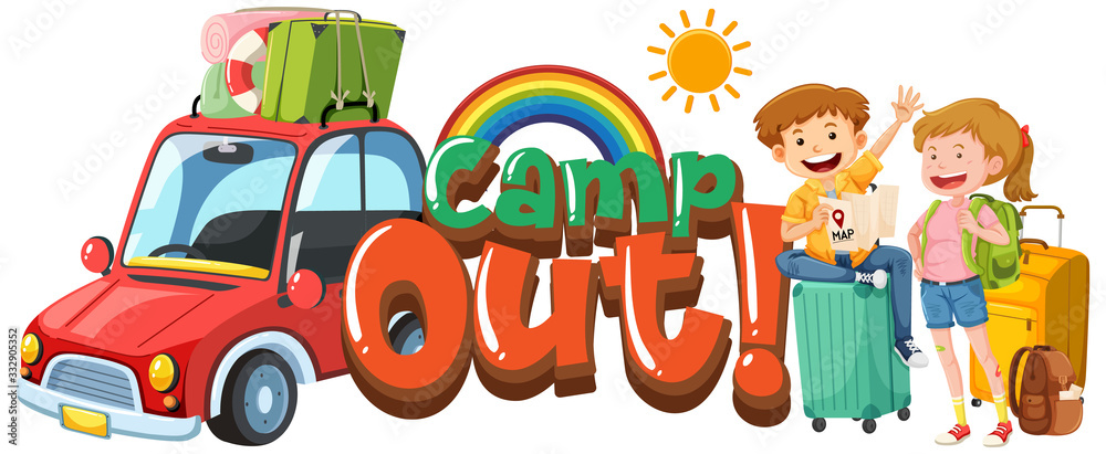 Obraz premium Font design for word camp out with kids on vacation