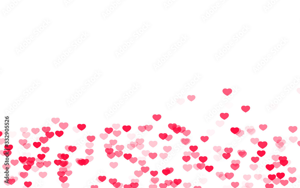 Valentine day pink red hearts on white background.